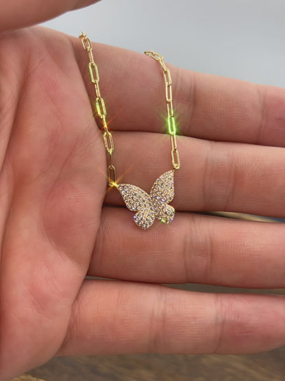 Sterling Silver Simulated Diamond Butterfly Necklace Pendant for Women